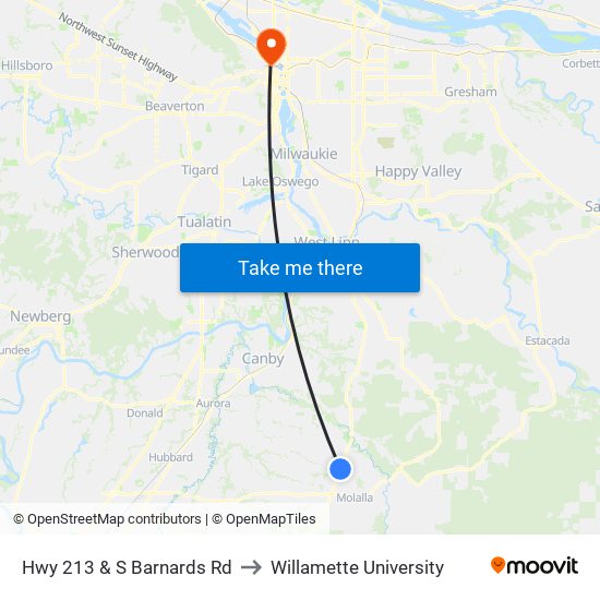 Hwy 213 & S Barnards Rd to Willamette University map