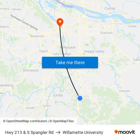 Hwy 213 & S Spangler Rd to Willamette University map