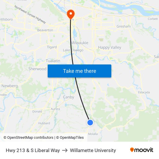 Hwy 213 & S Liberal Way to Willamette University map