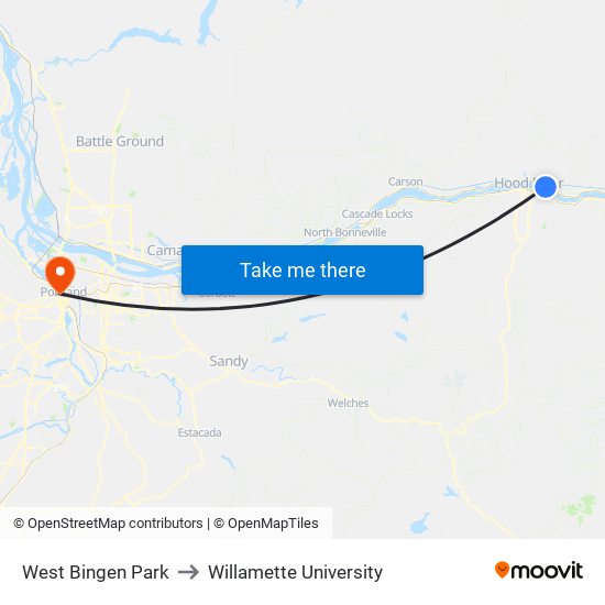 West Bingen Park to Willamette University map