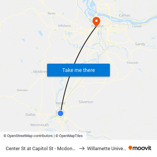 Center St at Capitol St - Mcdonalds SB to Willamette University map