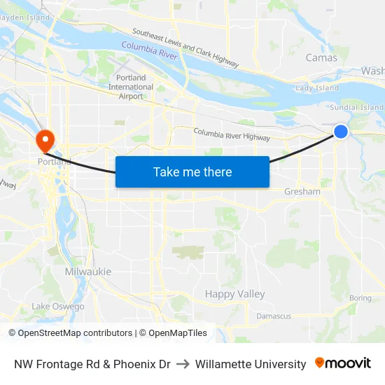 NW Frontage Rd & Phoenix Dr to Willamette University map