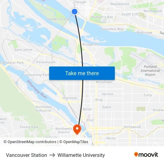 Vancouver Station to Willamette University map