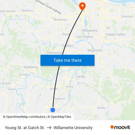 Young St. at Gatch St. to Willamette University map