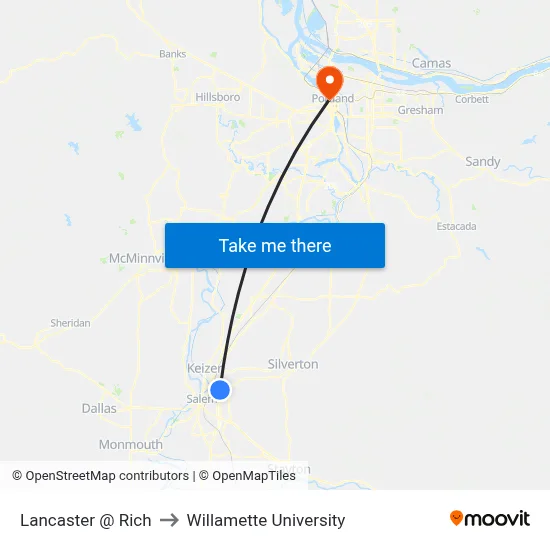 Lancaster @ Rich to Willamette University map