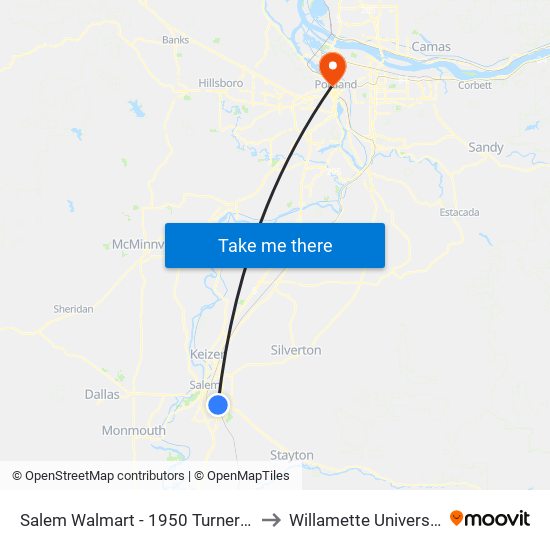 Salem Walmart - 1950 Turner Rd to Willamette University map
