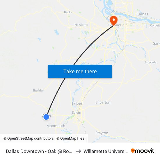 Dallas Downtown - Oak @ Robb to Willamette University map