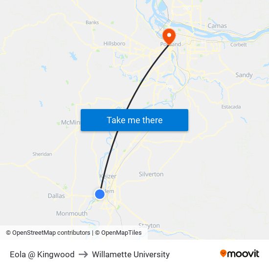 Eola @ Kingwood to Willamette University map
