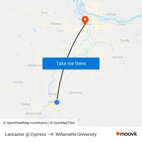 Lancaster @ Cypress to Willamette University map