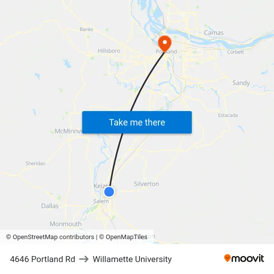 4646 Portland Rd to Willamette University map