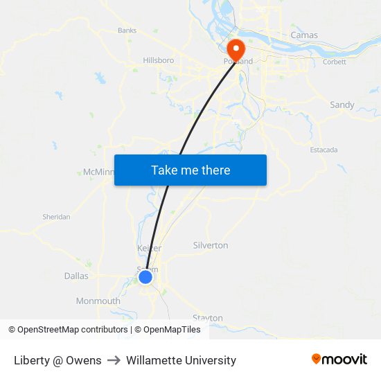 Liberty @ Owens to Willamette University map