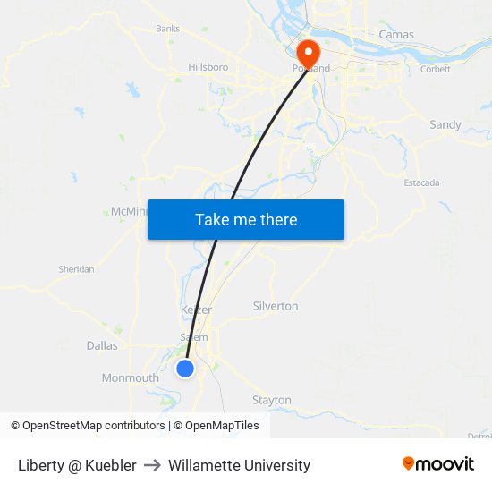 Liberty @ Kuebler to Willamette University map