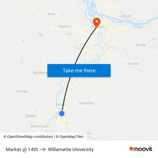 Market @ 14th to Willamette University map