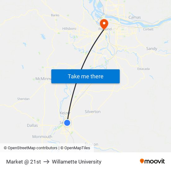 Market @ 21st to Willamette University map