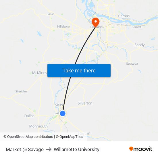 Market @ Savage to Willamette University map