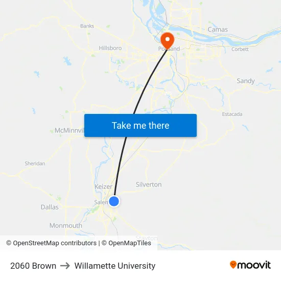 2060 Brown to Willamette University map