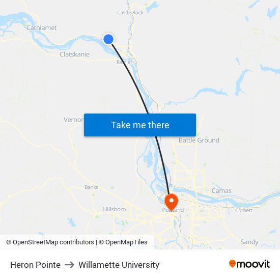 Heron Pointe to Willamette University map