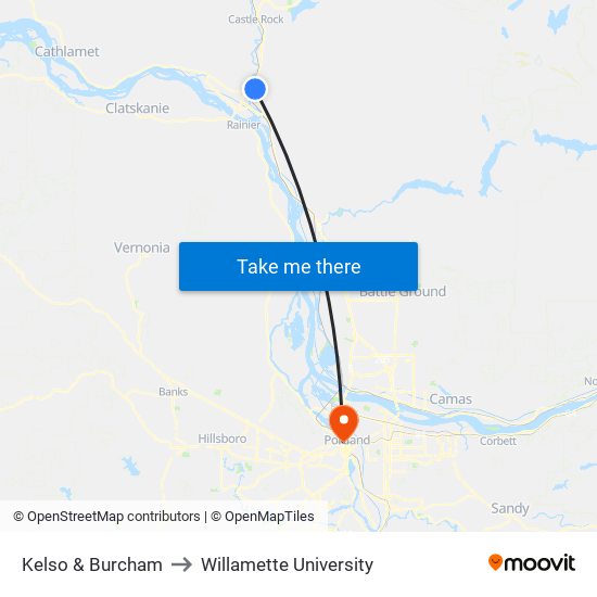 Kelso  & Burcham to Willamette University map