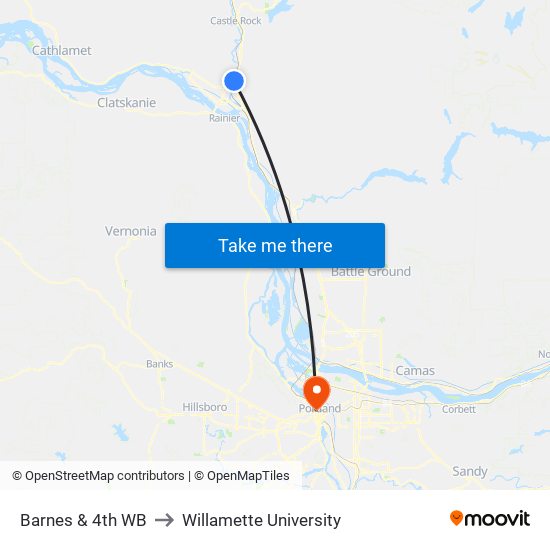 Barnes & 4th WB to Willamette University map
