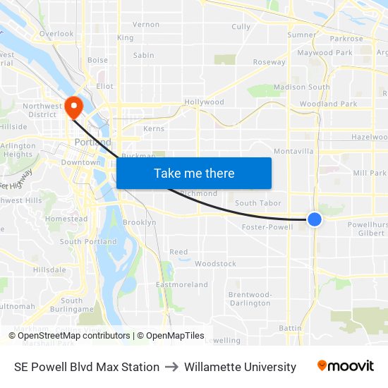 SE Powell Blvd Max Station to Willamette University map