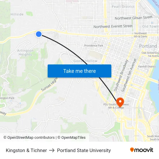 Kingston & Tichner to Portland State University map