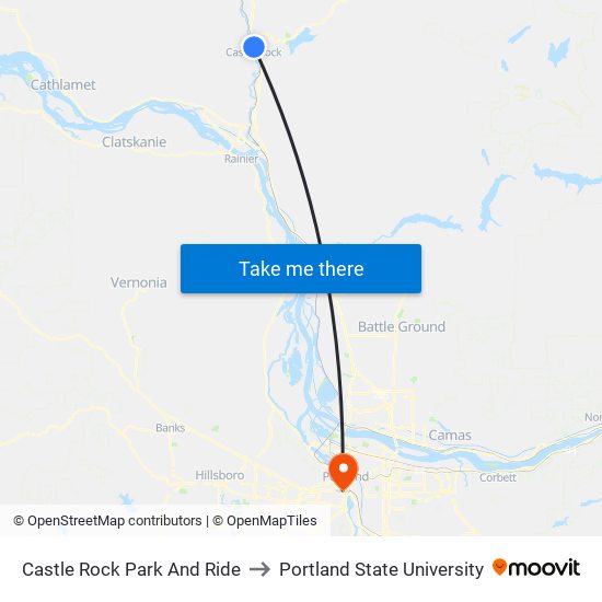 Castle Rock Park And Ride to Portland State University map
