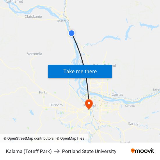 Kalama (Toteff Park) to Portland State University map