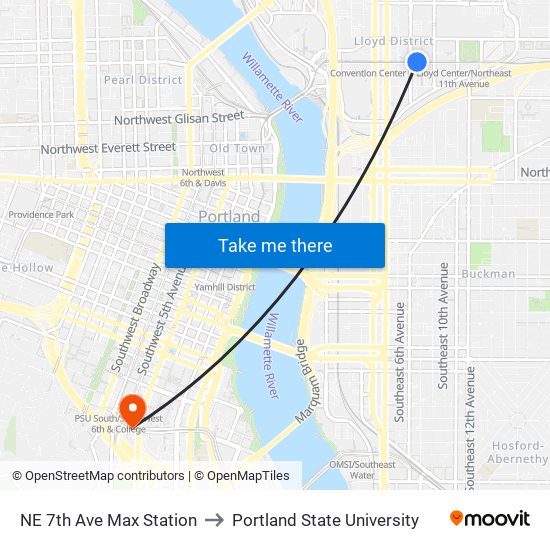 NE 7th Ave Max Station to Portland State University map