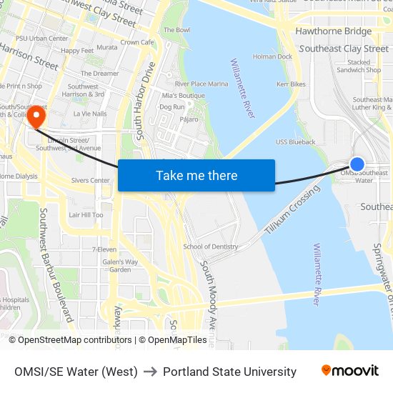 OMSI/SE Water (West) to Portland State University map