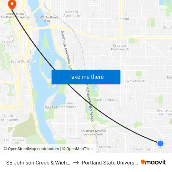 SE Johnson Creek & Wichita to Portland State University map