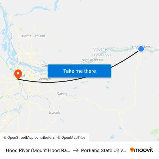 Hood River (Mount Hood Railroad) to Portland State University map