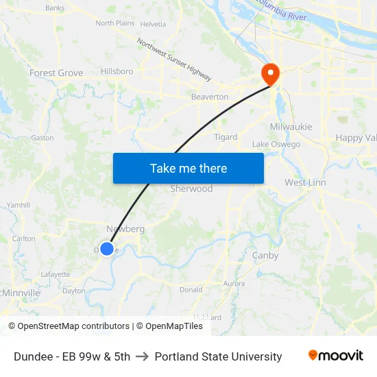 Dundee - EB 99w & 5th to Portland State University map