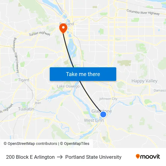 200 Block E Arlington to Portland State University map
