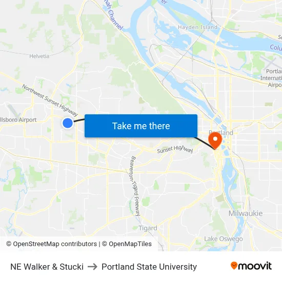 NE Walker & Stucki to Portland State University map
