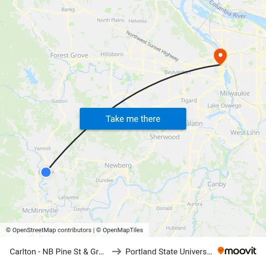 Carlton - NB Pine St & Grant to Portland State University map