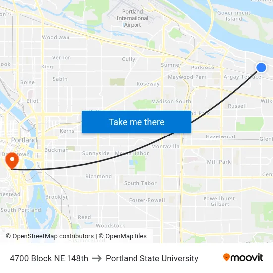 4700 Block NE 148th to Portland State University map