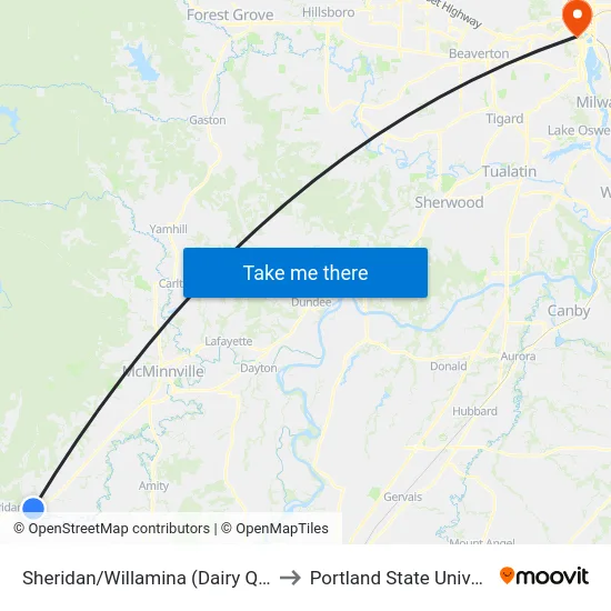 Sheridan/Willamina (Dairy Queen) to Portland State University map