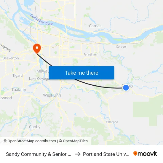 Sandy Community & Senior Center to Portland State University map