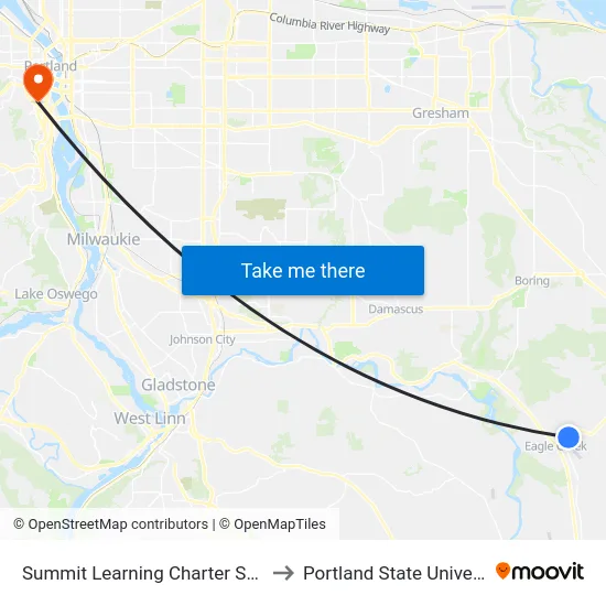 Summit Learning Charter School to Portland State University map