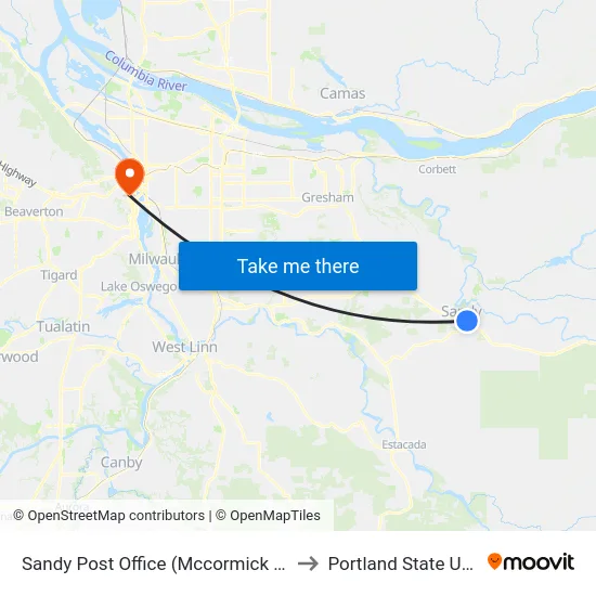 Sandy Post Office (Mccormick Dr & Wolf Dr) to Portland State University map
