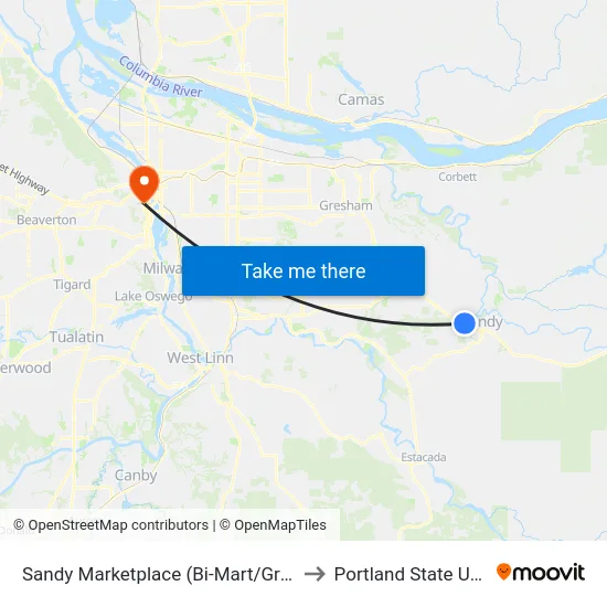 Sandy Marketplace (Bi-Mart/Grocery Outlet) to Portland State University map