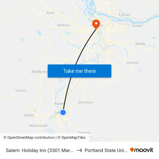 Salem: Holiday Inn (3301 Market St Ne) to Portland State University map