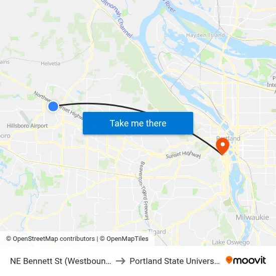 NE Bennett St (Westbound) to Portland State University map