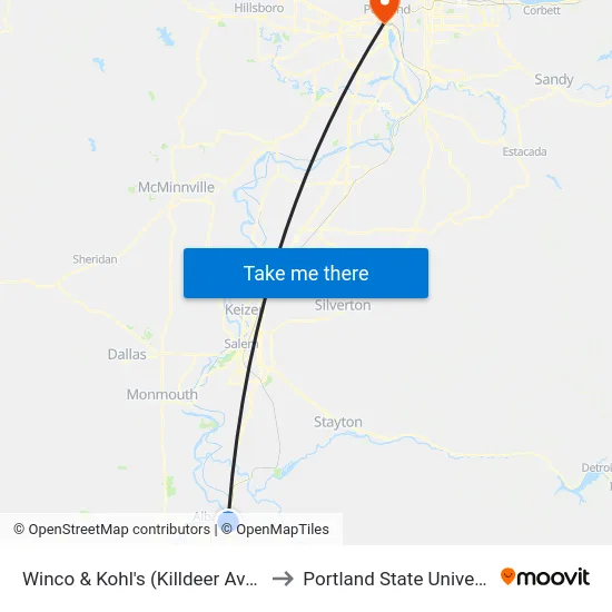 Winco & Kohl's (Killdeer Ave Se) to Portland State University map