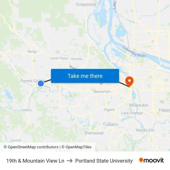 19th & Mountain View Ln to Portland State University map