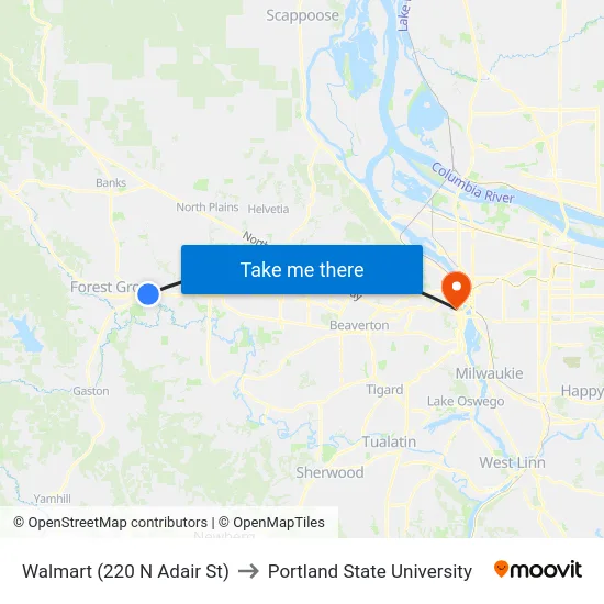 Walmart (220 N Adair St) to Portland State University map