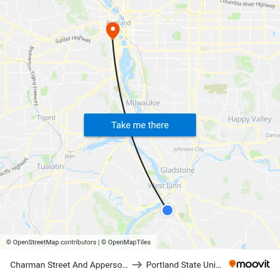 Charman Street And Apperson Street to Portland State University map