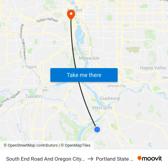 South End Road And Oregon City Christian Church to Portland State University map