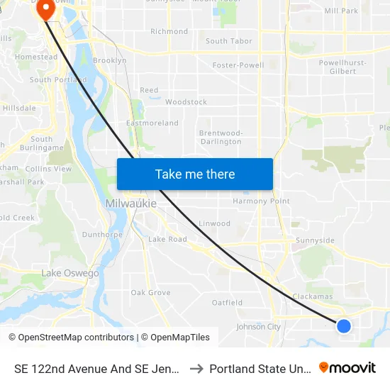 SE 122nd Avenue And SE Jennifer Street to Portland State University map