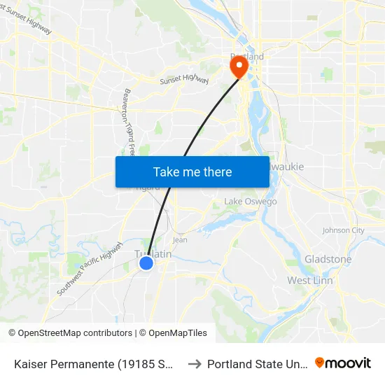 Kaiser Permanente (19185 SW 90th Ave) to Portland State University map